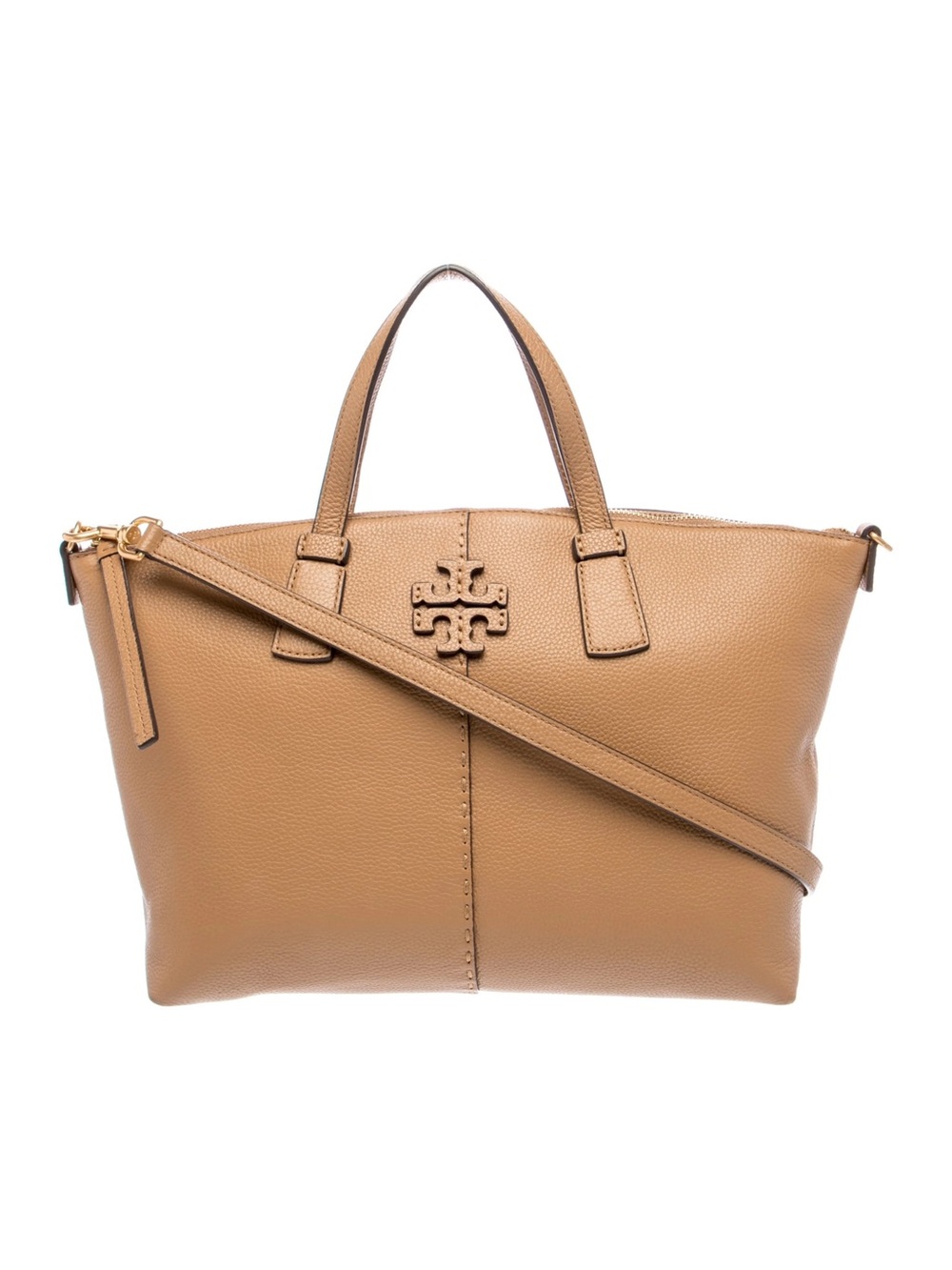 Tory Burch Pebbled Leather Double-Handle Shoulder Bag in Tan
